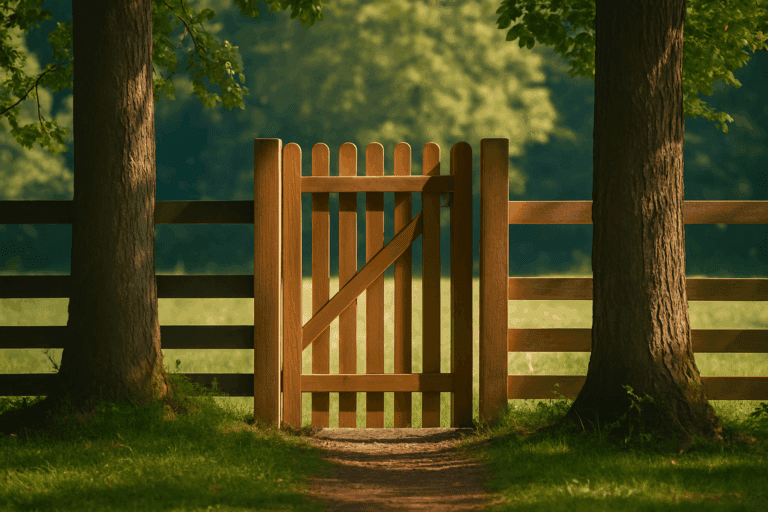 Visual representation of emotional and physical boundaries using a closed wooden gate. setting boundaries after narcissistic abuse