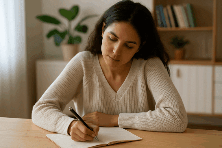 Person journaling about setting boundaries after narcissistic abuse