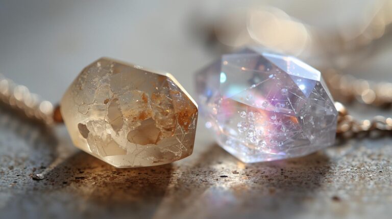 Before and after cleansing healing jewellery showing dull and vibrant gemstone bracelet