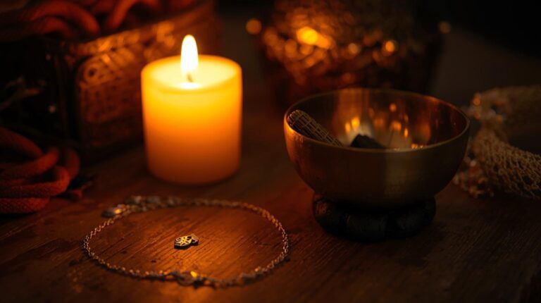 Healing jewellery ritual with candle and sound bowl