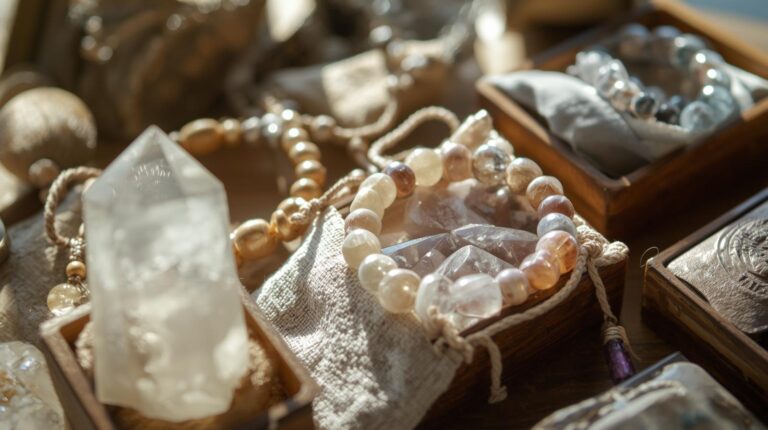 Healing jewellery held in palms while visualising golden energy and affirmations to recharge it with intention.