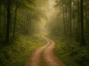 Winding woodland path symbolising that healing is not linear