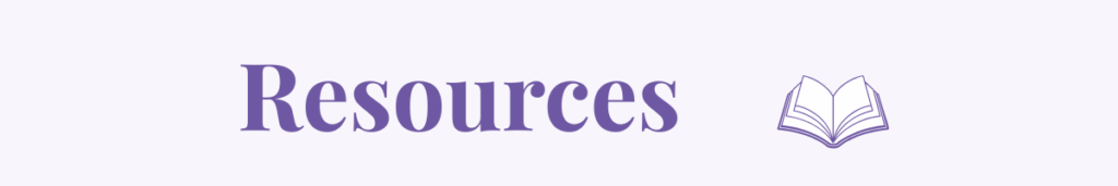 Resources banner with open-book icon.