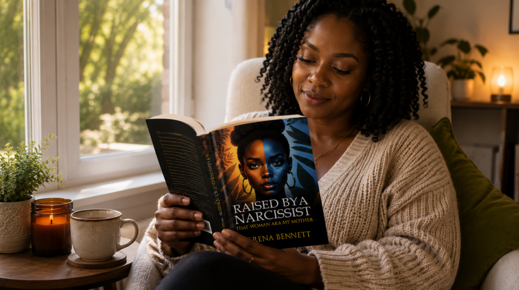 Reader enjoying Raised By a Narcissist That Woman aka My Mother in a peaceful setting